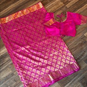 Vibrant Pink and Gold Traditional Saree Set